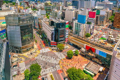 High angle view of buildings in city