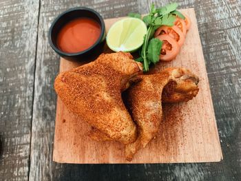 High angle view of breakfast on table