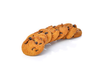 Close-up of cookies against white background