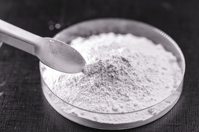 High angle view of ice cream in bowl on table