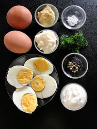 High angle view of food on table