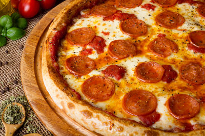 Close-up of pizza on table