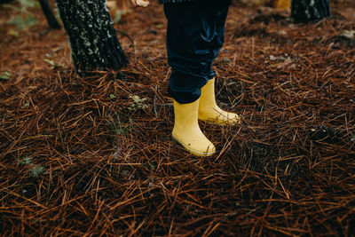 Close up yellow rubber boots