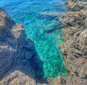 High angle view of rocks on beach