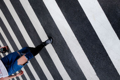 High angle view of zebra crossing on road