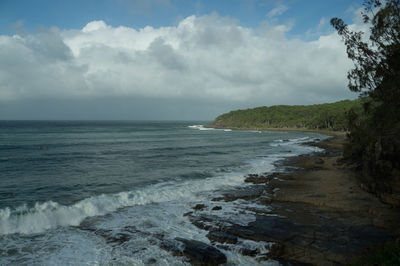 Scenic view of sea against cloudy sky