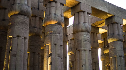 Karnak temple of luxor architecture column detail close-up wiht uplight at night