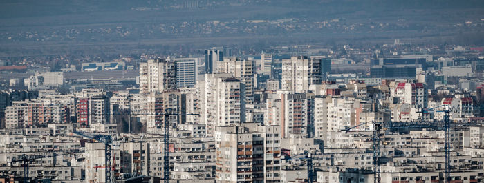 High angle view of buildings in city