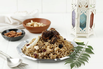 Close-up of food on table