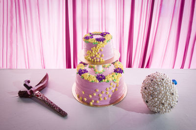 Pink flowers on table