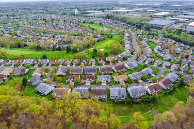 High angle view of buildings in town