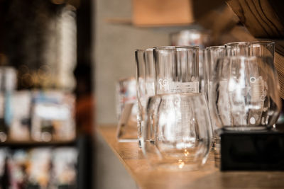 Close-up of drinking glass variation on display at store