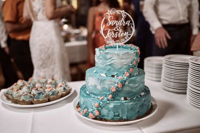 High angle view of food on table