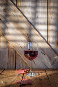 Close-up of red wine on table