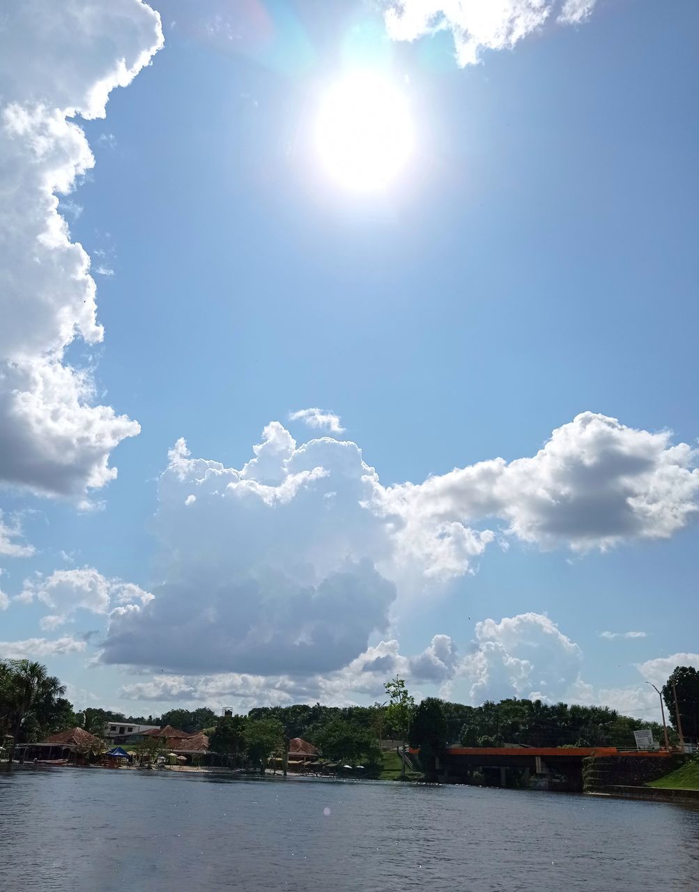 SCENIC VIEW OF RIVER AGAINST CLOUDY SKY ON SUNNY DAY