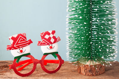 Close-up of christmas decoration on table