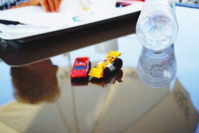 Close-up of toy car on table