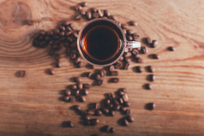 High angle view of coffee cup on table