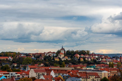 High angle view of townscape against sky