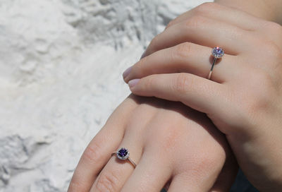 Close-up of woman holding hands
