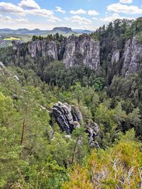 Rock formations on landscape against sky