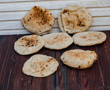 High angle view of cookies on table