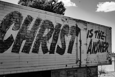 Low angle view of graffiti on building wall