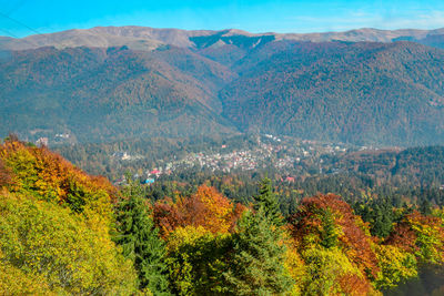 Scenic view of mountains against sky during autumn