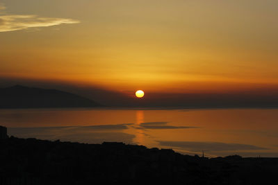 Scenic view of sea against romantic sky at sunset