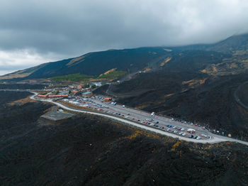 Panoramic aerial wide view of the active volcano etna