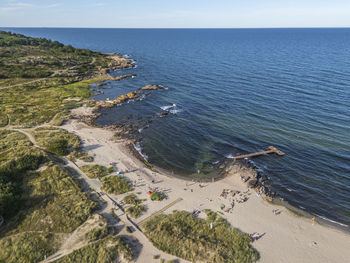 Aerial photo of sandvig beach, bornholm, denmark