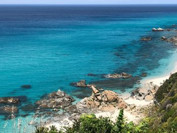 High angle view of rocks on beach