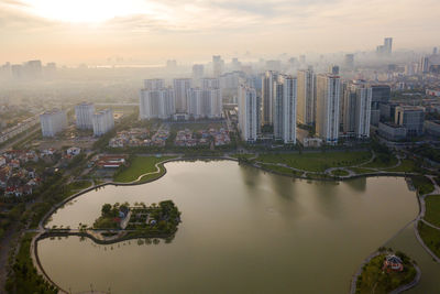 High angle view of buildings in city