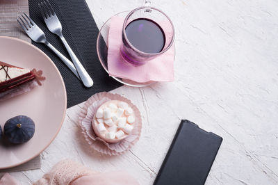 High angle view of coffee on table