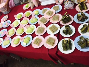 High angle view of food on table