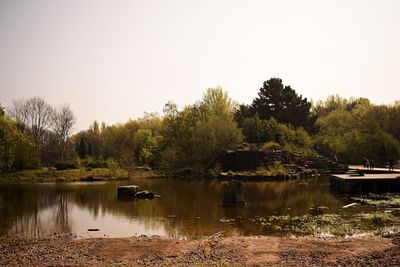 Scenic view of lake against clear sky