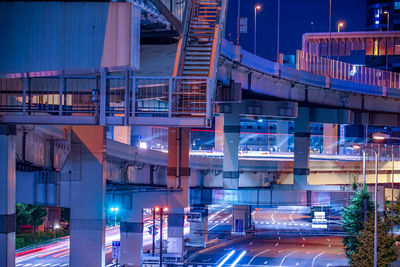 High angle view of people on road at night