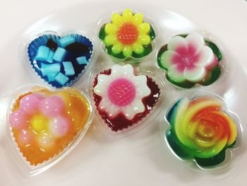 High angle view of cupcakes on table