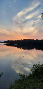 Scenic view of lake against sky during sunset