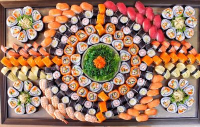 High angle view of sushi in plate