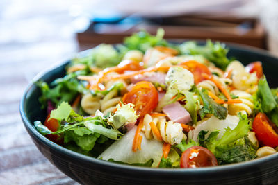 Close-up of salad in bowl on table