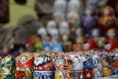 Close-up of toys for sale at market stall