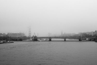 View of suspension bridge over river