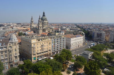 High angle view of buildings in city