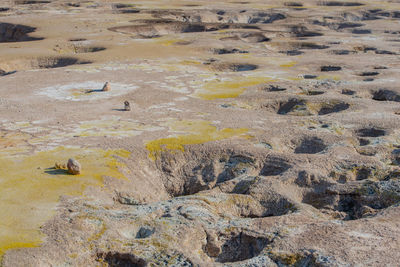 Sulfur fumaroles with sulfur crystals on stefanos crater nisyros greece