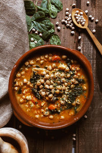 Vegan food north spain food. chickpeas with chard. potaje is a typical spanish dish.