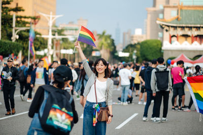 People on street in city