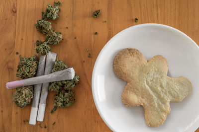 High angle view of food on table