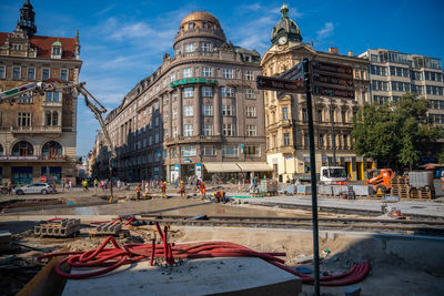 Low angle view of buildings in city
