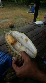 High angle view of person preparing food